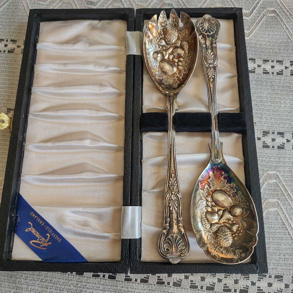 Raimond Sheffield Silver Plate Berry Spoon and Fork Servers